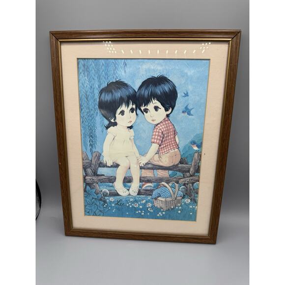 Set of 3 Vintage “Big Eyes” Prints by Lee – 1970s Framed Wall Art – Boy & Girl - Picture 8 of 11